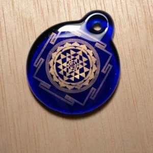 Sri Yantra dorado vidrio azul oscuro